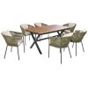 GO 7 Pieces Patio Dining Set, All-Weather Outdoor Furniture Set with Dining Table and Chairs, Acacia Wood Tabletop, Metal Frame, for for Garden, Backy