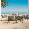 GO 7 Pieces Patio Dining Set, All-Weather Outdoor Furniture Set with Dining Table and Chairs, Acacia Wood Tabletop, Metal Frame, for for Garden, Backy