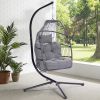 Outdoor Patio Wicker Folding Hanging Chair,Rattan Swing Hammock Egg Chair With Cushion And Pillow