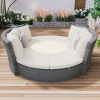 Patio 5-Piece Round Rattan Sectional Sofa Set All-Weather PE Wicker Sunbed Daybed with Round Liftable Table and Washable Cushions for Outdoor Backyard