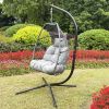 Outdoor Patio Wicker Folding Hanging Chair,Rattan Swing Hammock Egg Chair With Cushion And Pillow