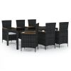 7 Piece Patio Dining Set with Cushions Poly Rattan Black