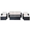 6-piece All-Weather Wicker PE rattan Patio Outdoor Dining Conversation Sectional Set with coffee table, wicker sofas, ottomans, removable cushions (Bl