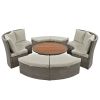 Patio 5-Piece Round Rattan Sectional Sofa Set All-Weather PE Wicker Sunbed Daybed with Round Liftable Table and Washable Cushions for Outdoor Backyard