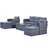 6-piece All-Weather Wicker PE rattan Patio Outdoor Dining Conversation Sectional Set with coffee table, wicker sofas, ottomans, removable cushions (Bl