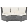 Patio 5-Piece Round Rattan Sectional Sofa Set All-Weather PE Wicker Sunbed Daybed with Round Liftable Table and Washable Cushions for Outdoor Backyard