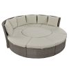 Patio 5-Piece Round Rattan Sectional Sofa Set All-Weather PE Wicker Sunbed Daybed with Round Liftable Table and Washable Cushions for Outdoor Backyard